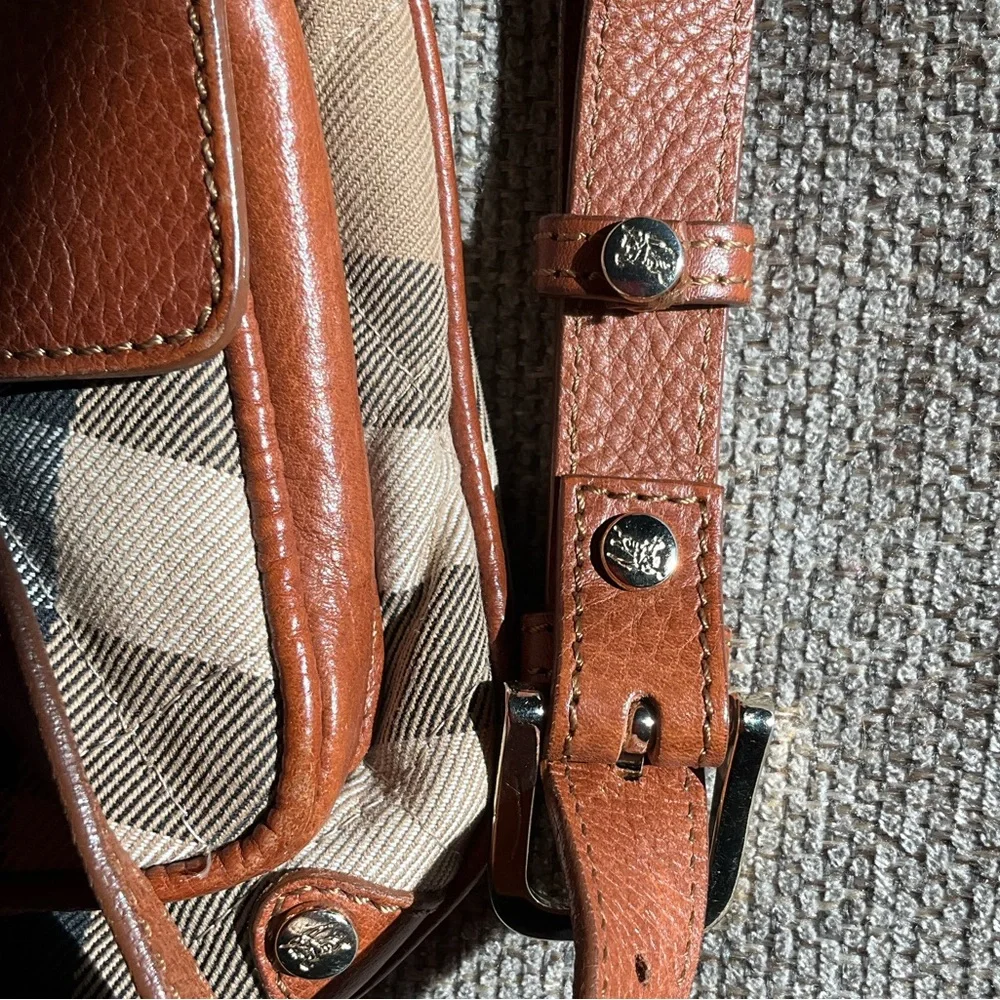 BURBERRY Satchel Canvas Check Shoulder Bag Caramel - Picture 6 of 15